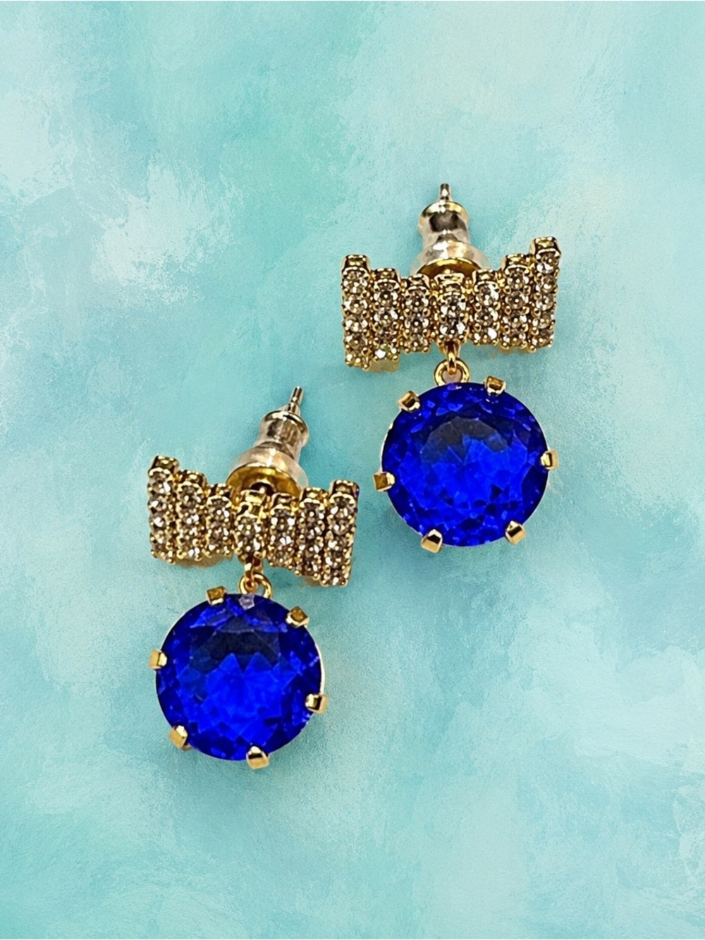 Elegant Blue and Gold Stud Earrings